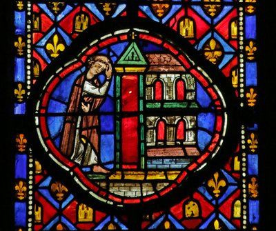 Window depicting Theophilus building a Church by French School
